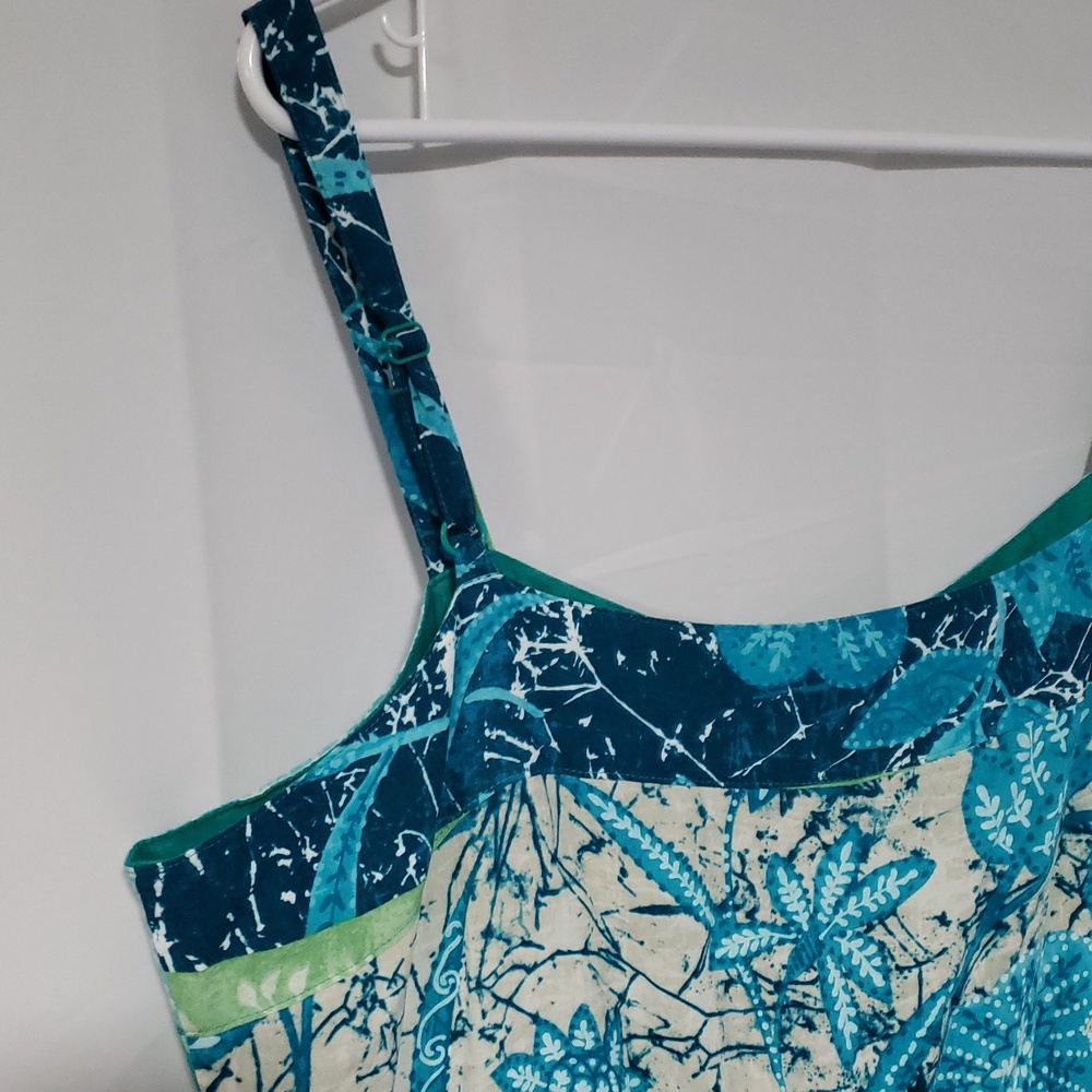 Vintage 80's 90's Jams World Teal & Navy Floral Tie-Strap Mini Dress XL - Picture 2 of 13